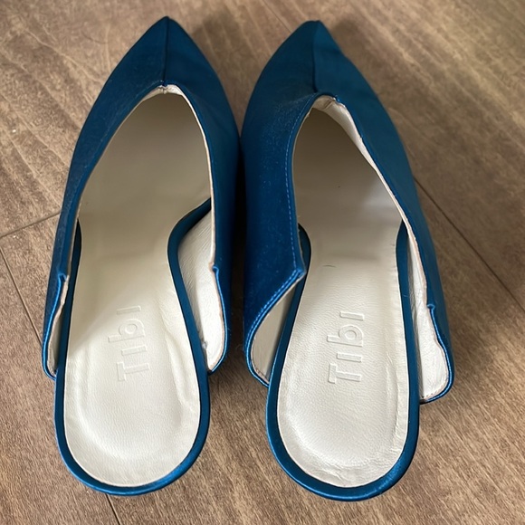 Tibi Jase Mules Kitten Heel Satin Pointed Toe Cut Out Oxford Blue Size 37 (7) - Picture 5 of 8